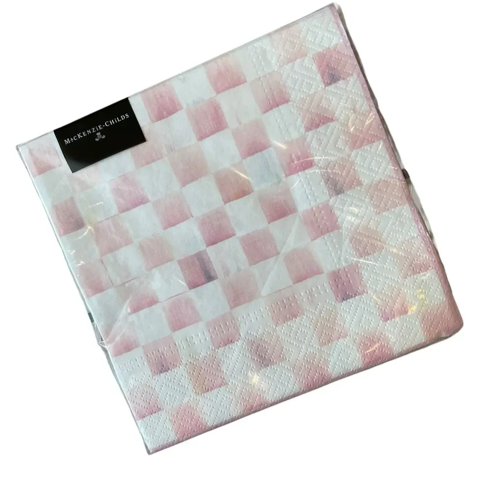 Mackenzie-Childs Rosy Check 20pc Luncheon Paper Napkins NEW